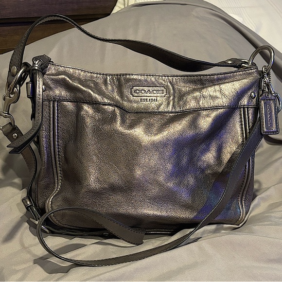 Coach Handbags - Coach Zoe Hobo Shoulder/Crossbody Pewter/Silver Leather